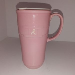 🆕Longaberger Pottery LTD Edition Breast Cancer Awareness Pink Tall Travel Mug